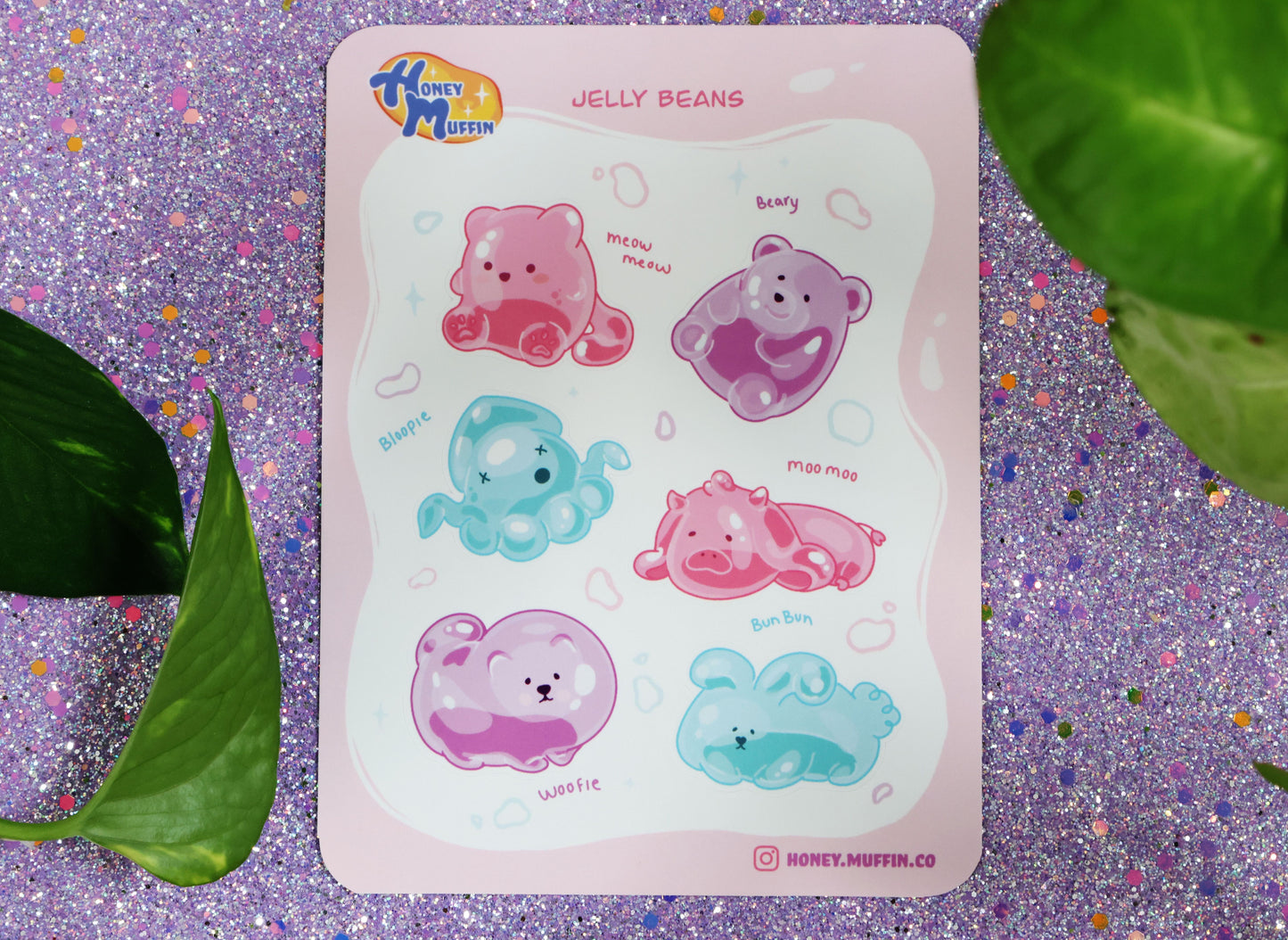 Jelly Beans Sticker Sheet – 6 Cute Kawaii Animal Jelly Stickers | Waterproof Vinyl