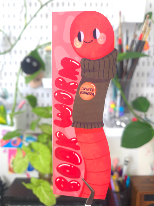 Certified Bookworm Bookmark - Cute Red Worm Reader Gift | Glossy Die-Cut
