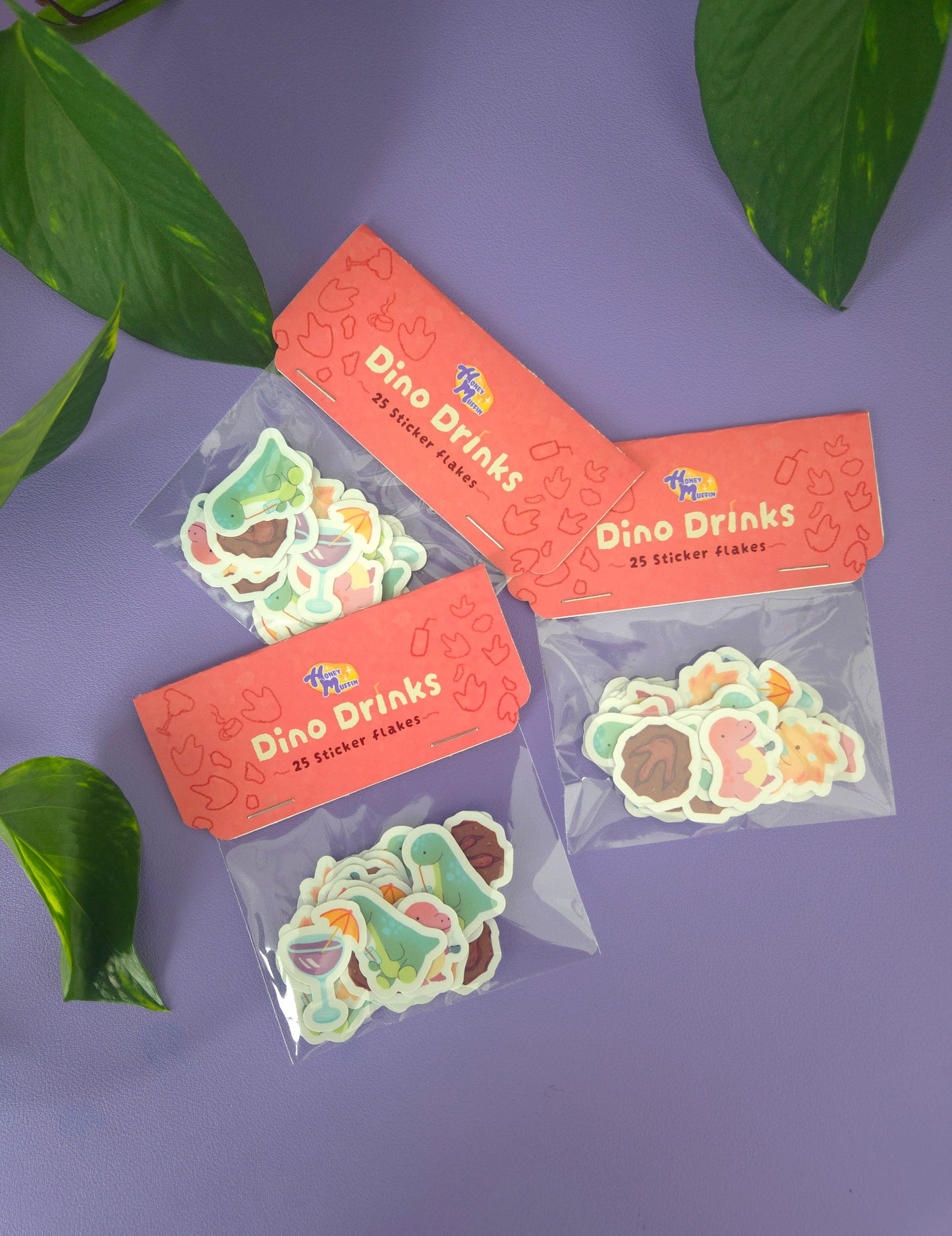 Dino Drinks Sticker Flakes - 25 Cute Dinosaur Drink Stickers | Glossy Vinyl Pack